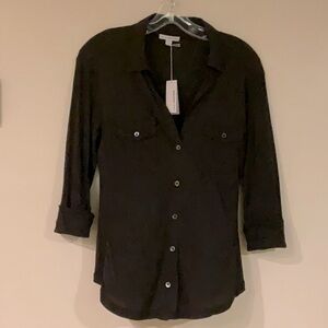 JAMES PERSE two pocket, button front, collared shirt. Olive green, size 3